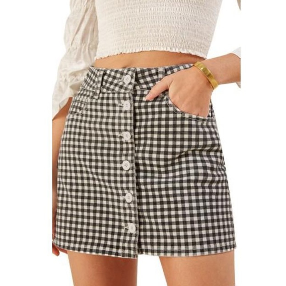 Reformation Bianca denim skirt gingham Sz 26 🍒